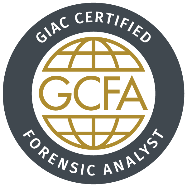 GIAC Certified Forensic Analyst (GCFA) badge issued to Alexandra Gada